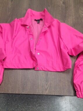 Forever 21 Pink Crop Top Polyurethane/Polyester Jacket Womens Medium